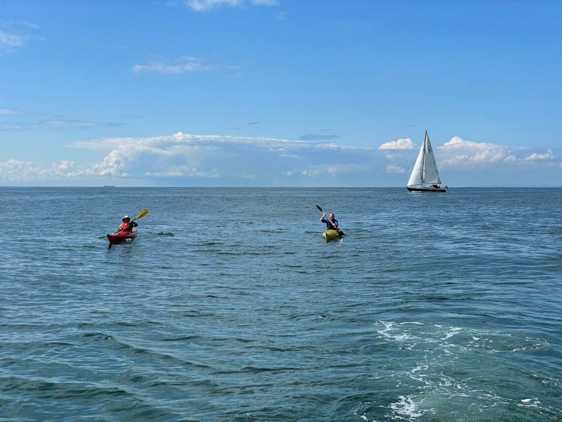 ppeople rowing on the sea